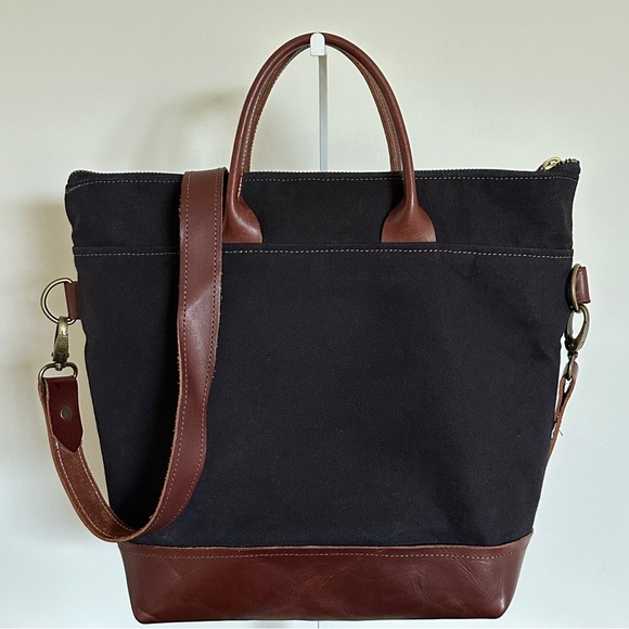 R Riveter Otto Black Canvas Crossbody Bag Tote Leather Military - Picture 5 of 17